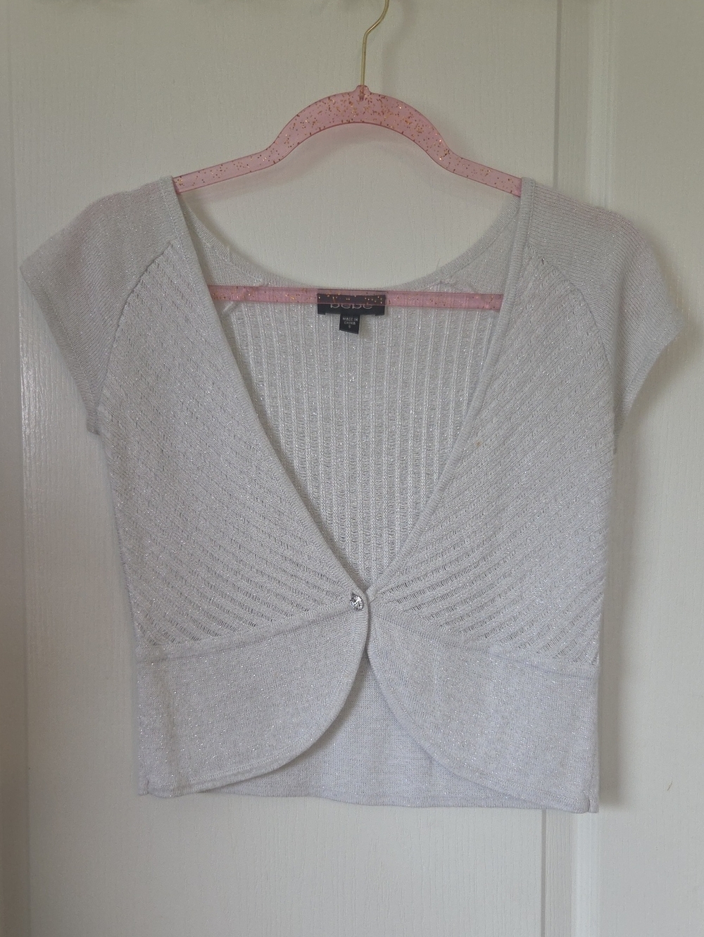 bebe Silver Short-Sleeve Cropped Shrug